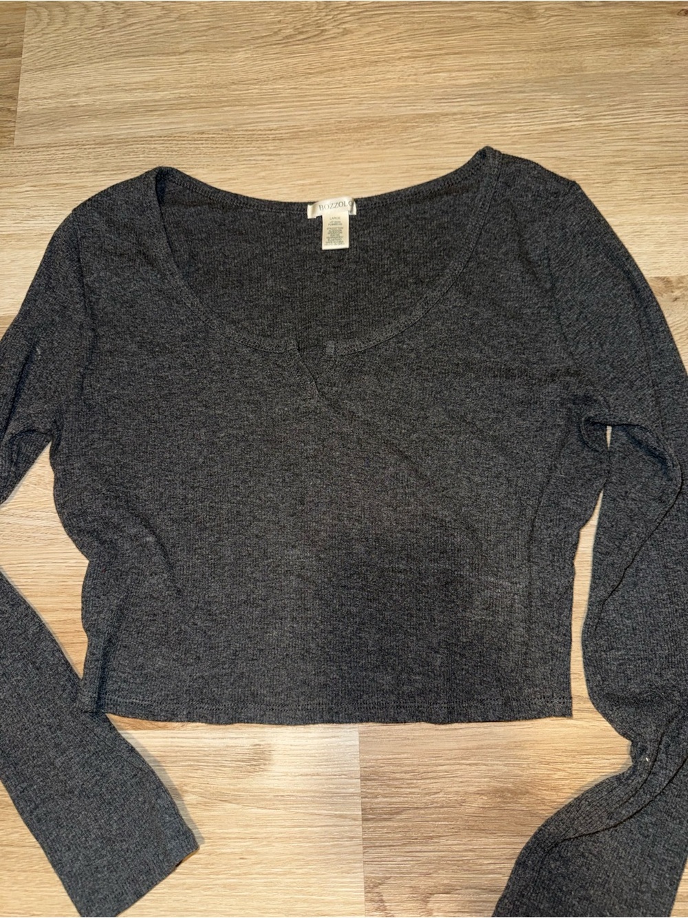 Bozzolo Dark Gray Long Sleeve Scoop Crop Top